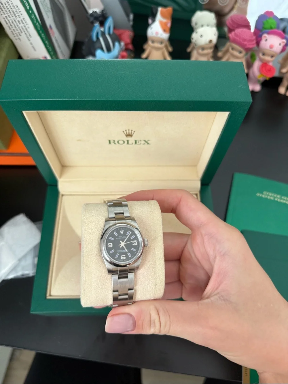 Rolex Oyster Perpetual Date Watch with Green Box and Booklets